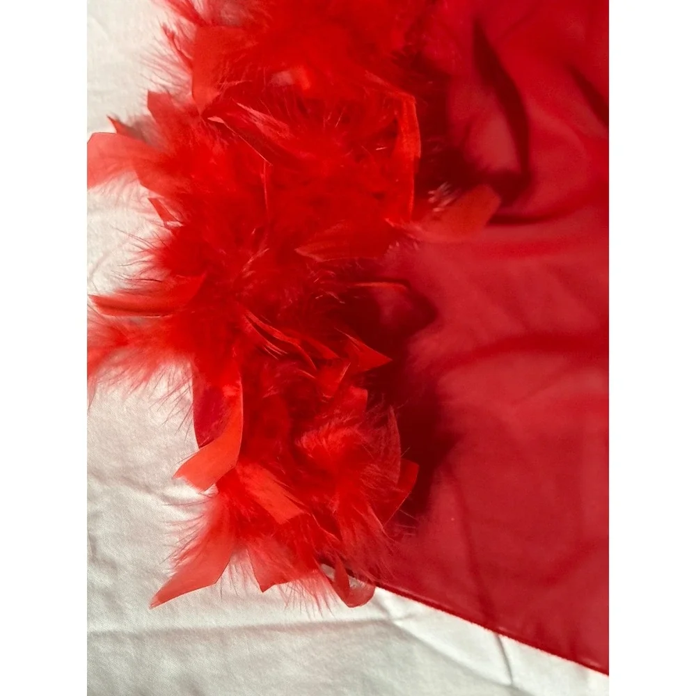 Gorgeous Vintage Red Silk Look and Feather Boa Scarf